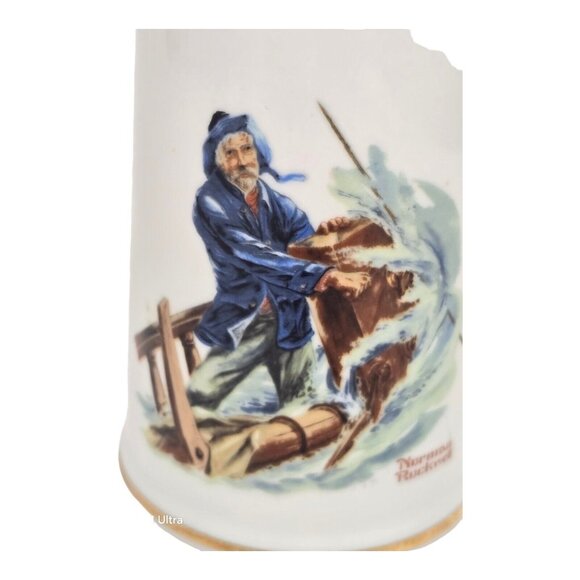 Norman Rockwell Coffee Mug "Braving The Storm" Porcelain Tankard 24K Gold Rim - Picture 5 of 10
